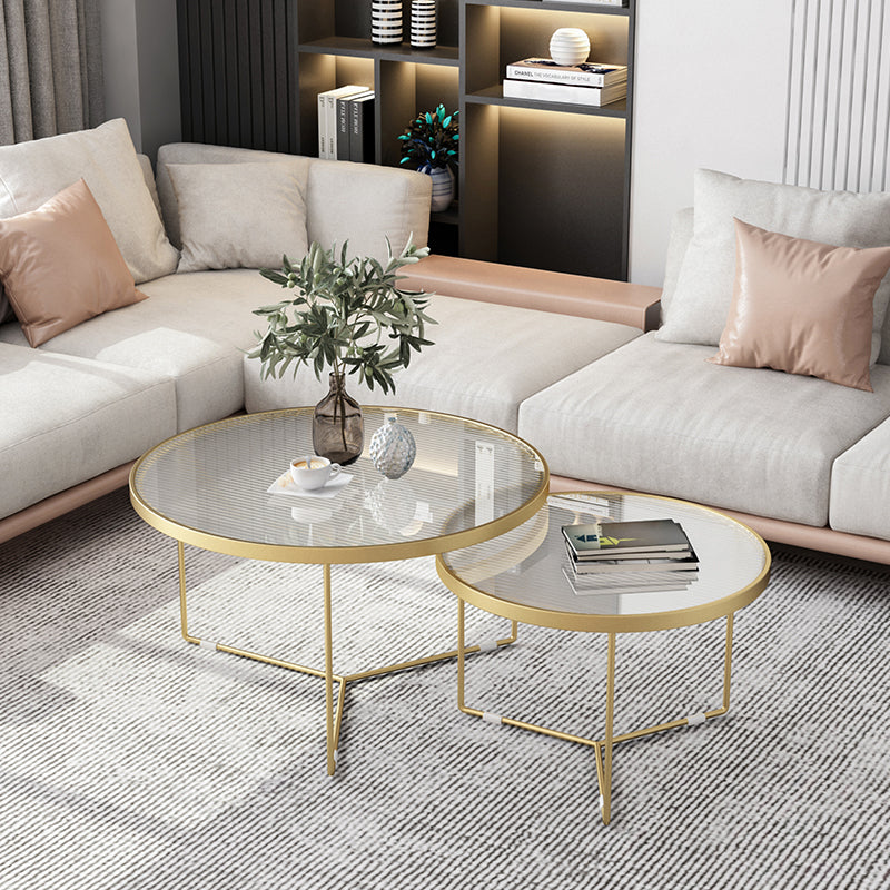 Pedestal Base Iron Coffee Table Included Round 2 Nesting Cocktail Table in Clear