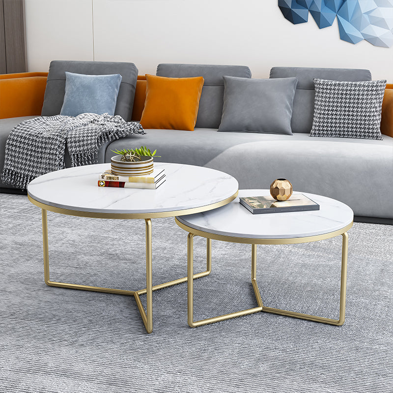 Pedestal Base Iron Coffee Table Included Round 2 Nesting Cocktail Table in Clear