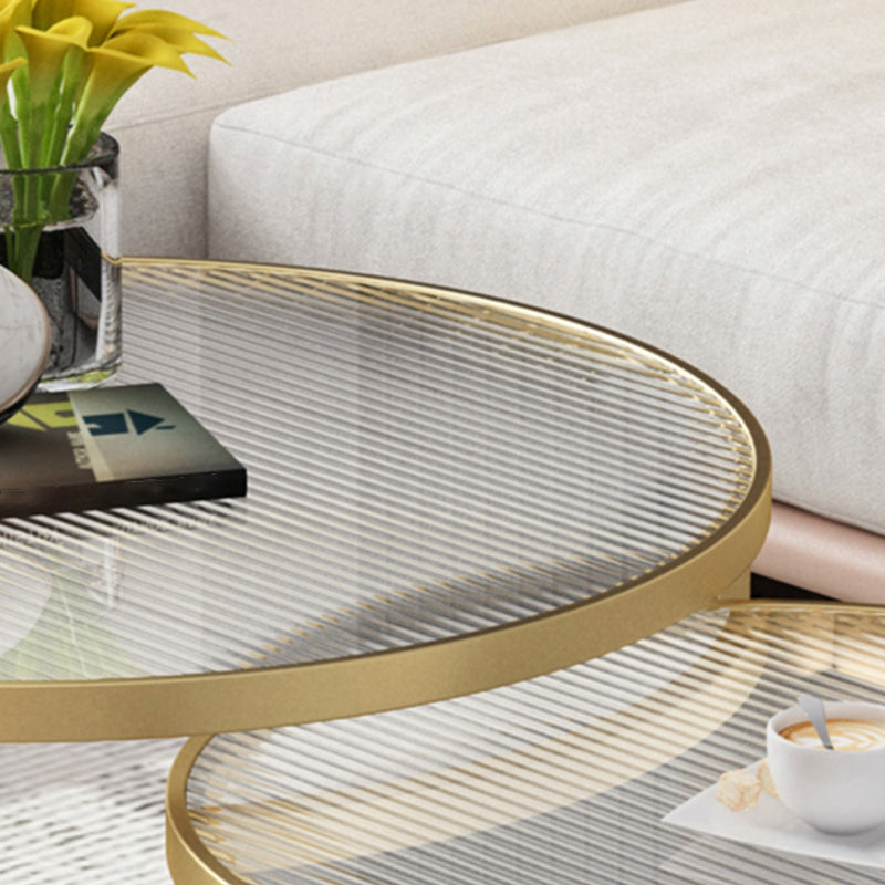 Pedestal Base Iron Coffee Table Included Round 2 Nesting Cocktail Table in Clear