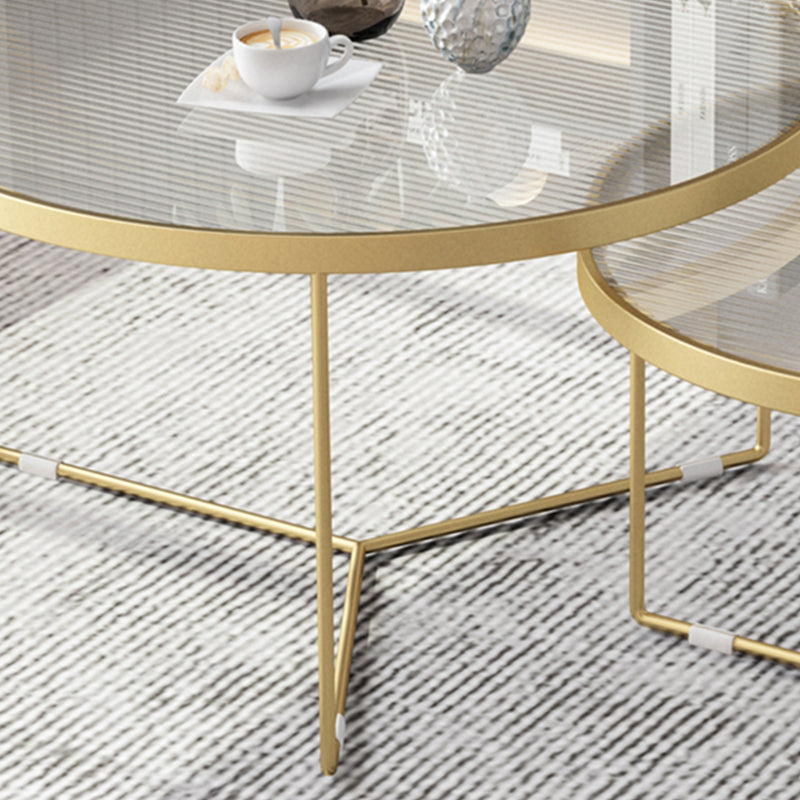 Pedestal Base Iron Coffee Table Included Round 2 Nesting Cocktail Table in Clear