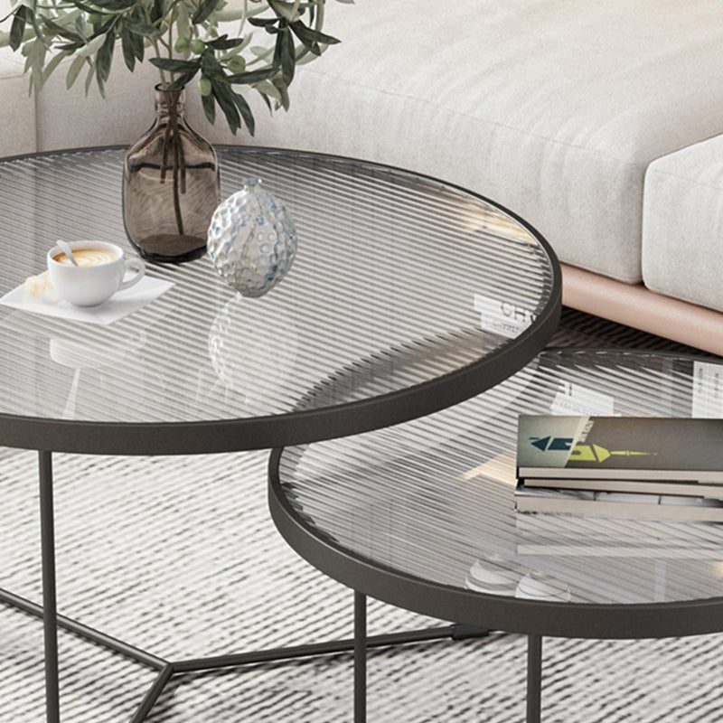 Pedestal Base Iron Coffee Table Included Round 2 Nesting Cocktail Table in Clear