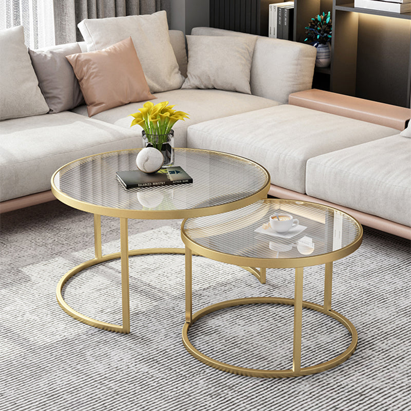 Pedestal Base Iron Coffee Table Included Round 2 Nesting Cocktail Table in Clear