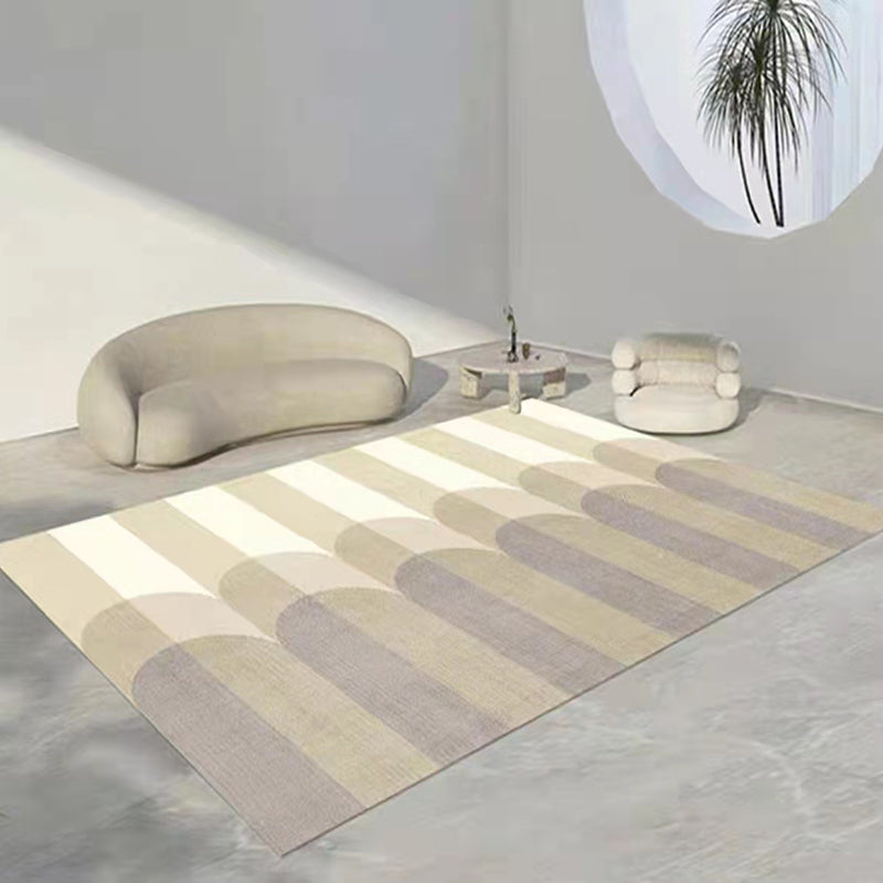 Apricot Striped Rug Polyester Casual Area Rug Non-Slip Backing Rug for Drawing Room