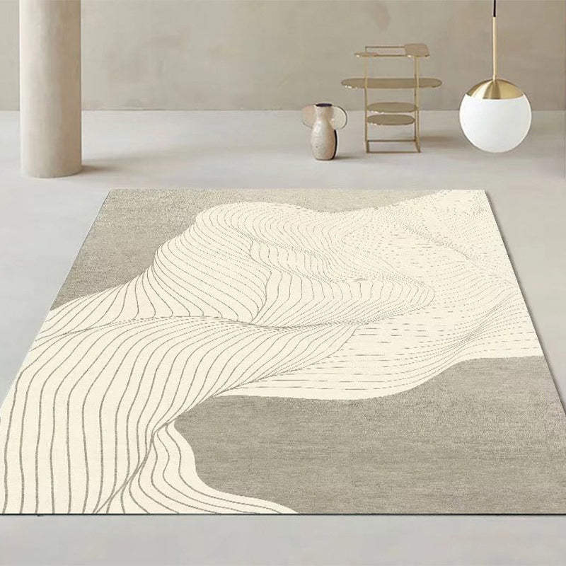 Brown Stripe Rug Polyester Modern Rug Stain Resistant Rug for Living Room