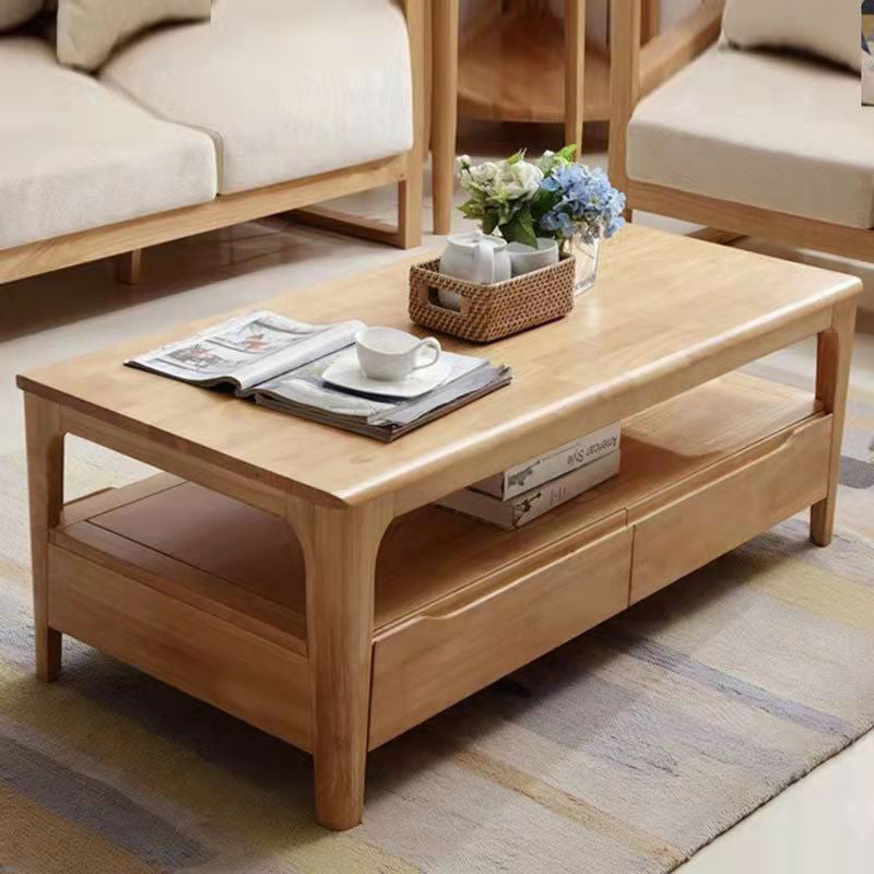 Modern Wooden 4 Legs Coffee Table with Storage Rectangular Cocktail Table in Oak/Walnut