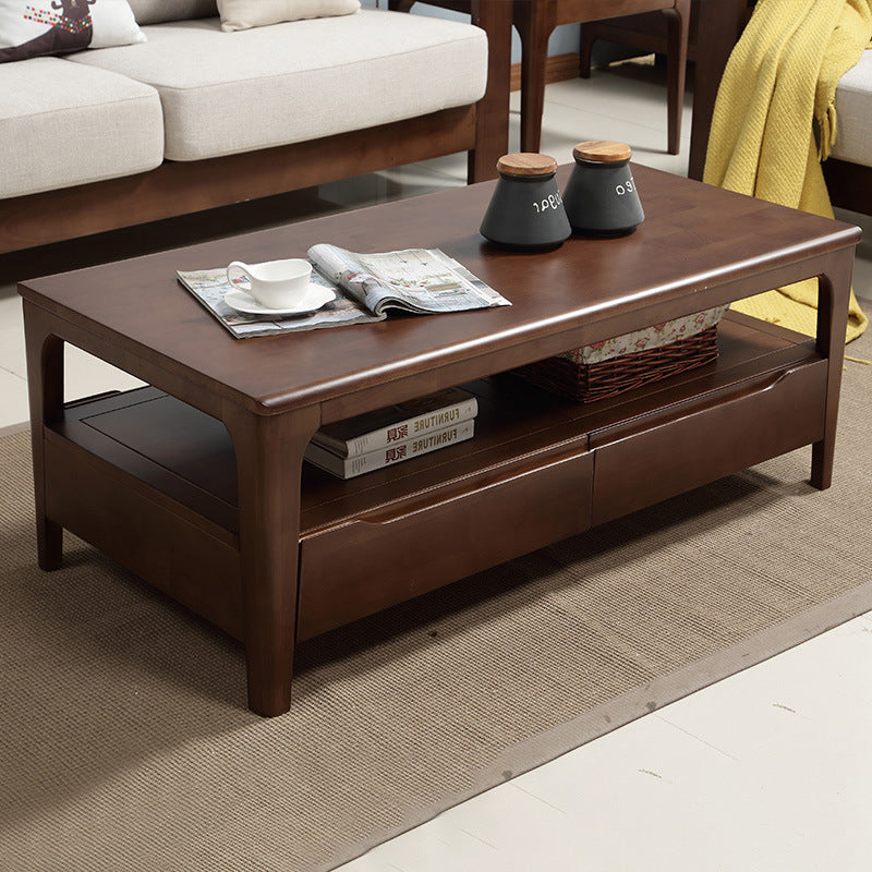 Modern Wooden 4 Legs Coffee Table with Storage Rectangular Cocktail Table in Oak/Walnut