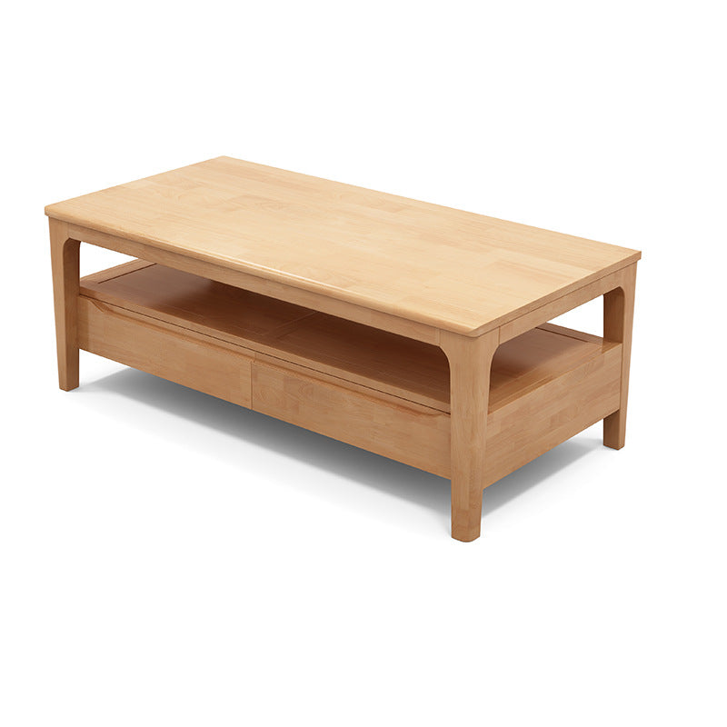 Modern Wooden 4 Legs Coffee Table with Storage Rectangular Cocktail Table in Oak/Walnut