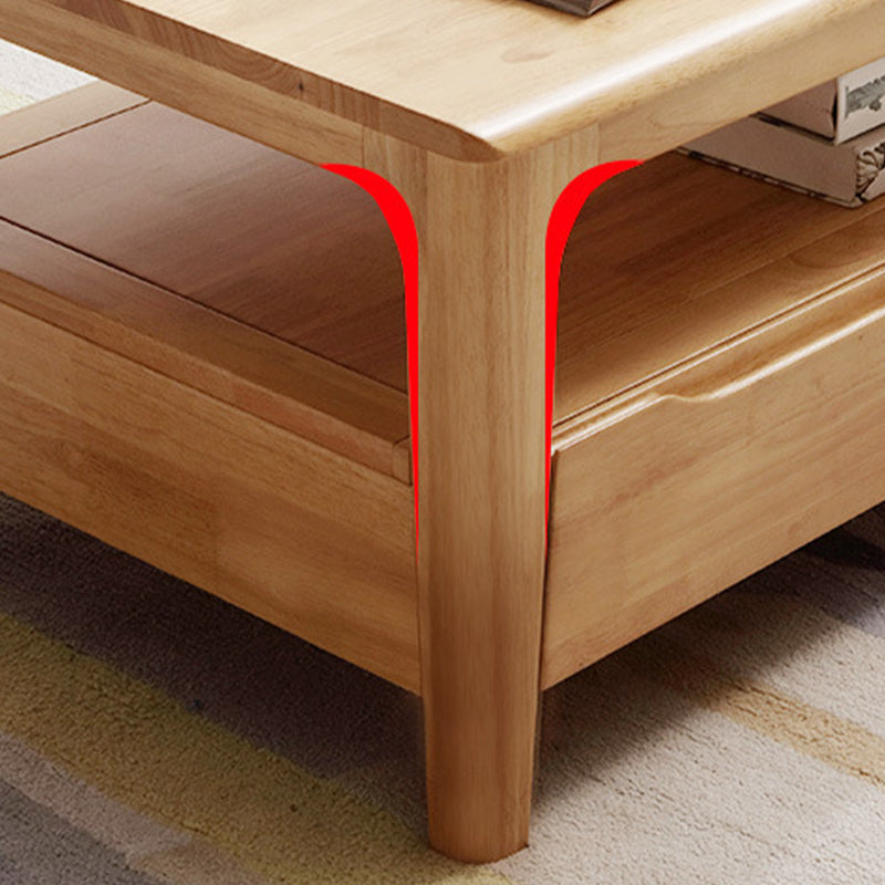 Modern Wooden 4 Legs Coffee Table with Storage Rectangular Cocktail Table in Oak/Walnut