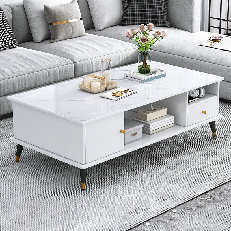Rectangle White and Grey Modern Coffee Table with Four Legs for Living Room