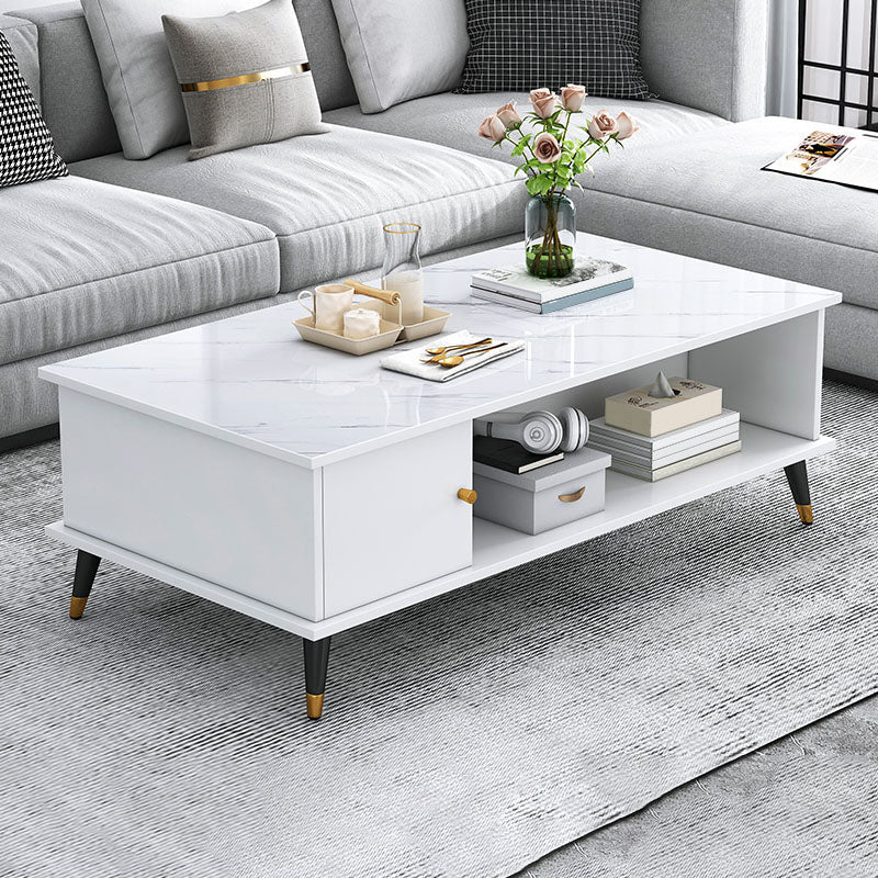 Rectangle White and Grey Modern Coffee Table with Four Legs for Living Room