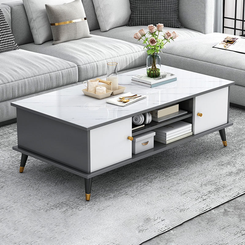 Rectangle White and Grey Modern Coffee Table with Four Legs for Living Room