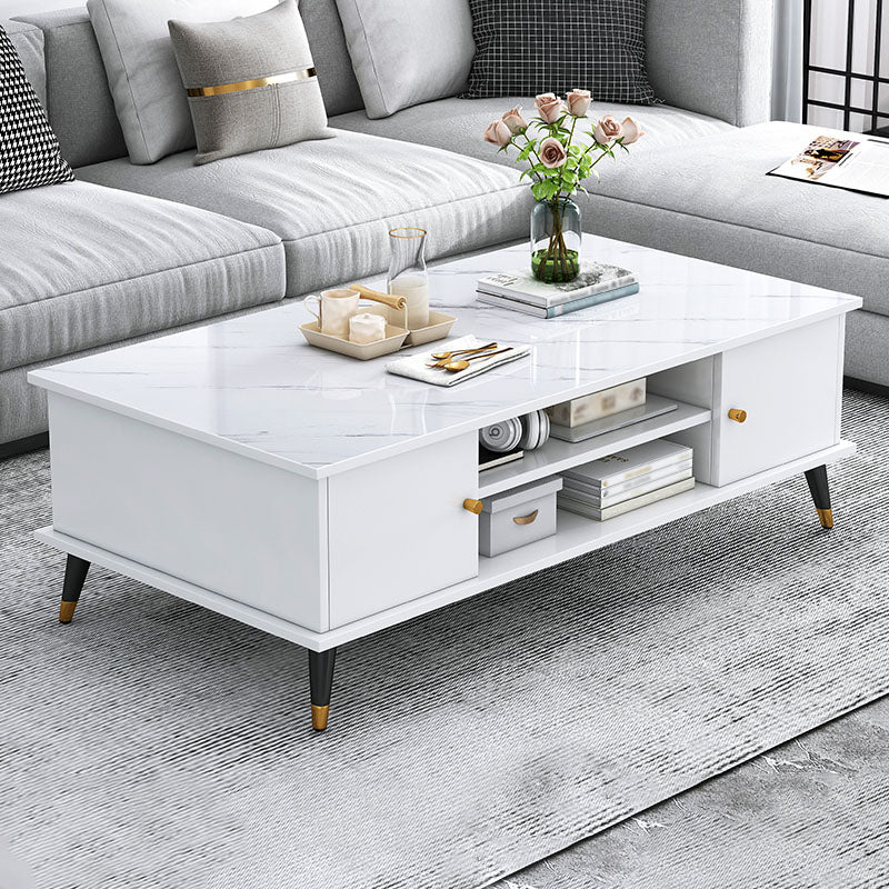 Rectangle White and Grey Modern Coffee Table with Four Legs for Living Room