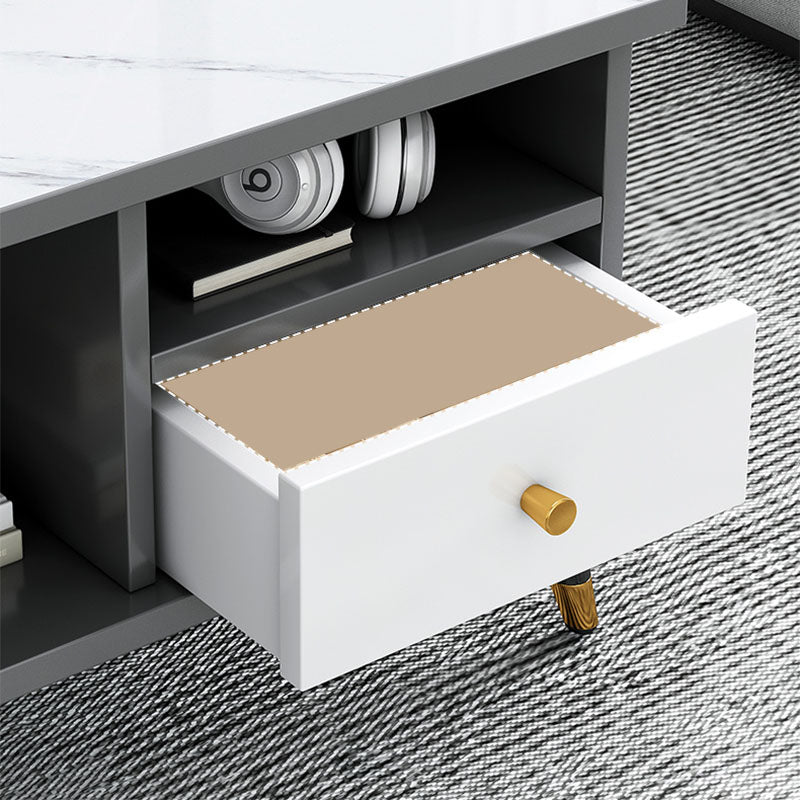 Rectangle White and Grey Modern Coffee Table with Four Legs for Living Room