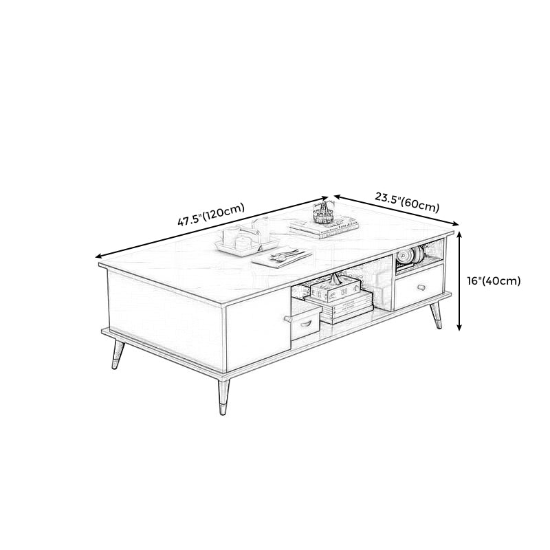 Rectangle White and Grey Modern Coffee Table with Four Legs for Living Room