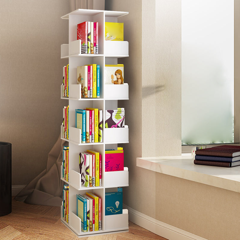 Contemporary Style Bookshelf Rotatable White Bookcase for Home and Office