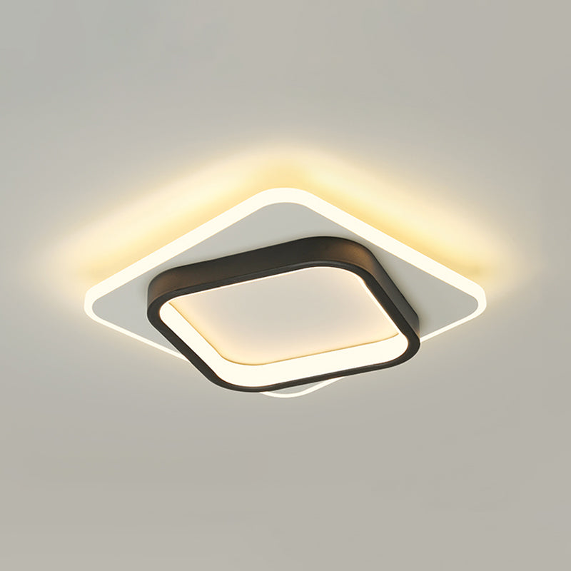 Metal Round Shade Flush Ceiling Light Modern Style 2-Lights Flush Mount Fixture in Black