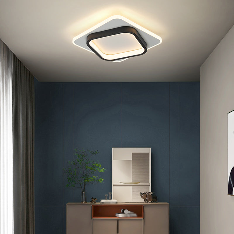 Metal Round Shade Flush Ceiling Light Modern Style 2-Lights Flush Mount Fixture in Black