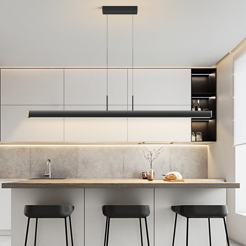 Idée d'éclairage d'île de forme linéaire Pendentif en île en métal moderne 1-Light en noir