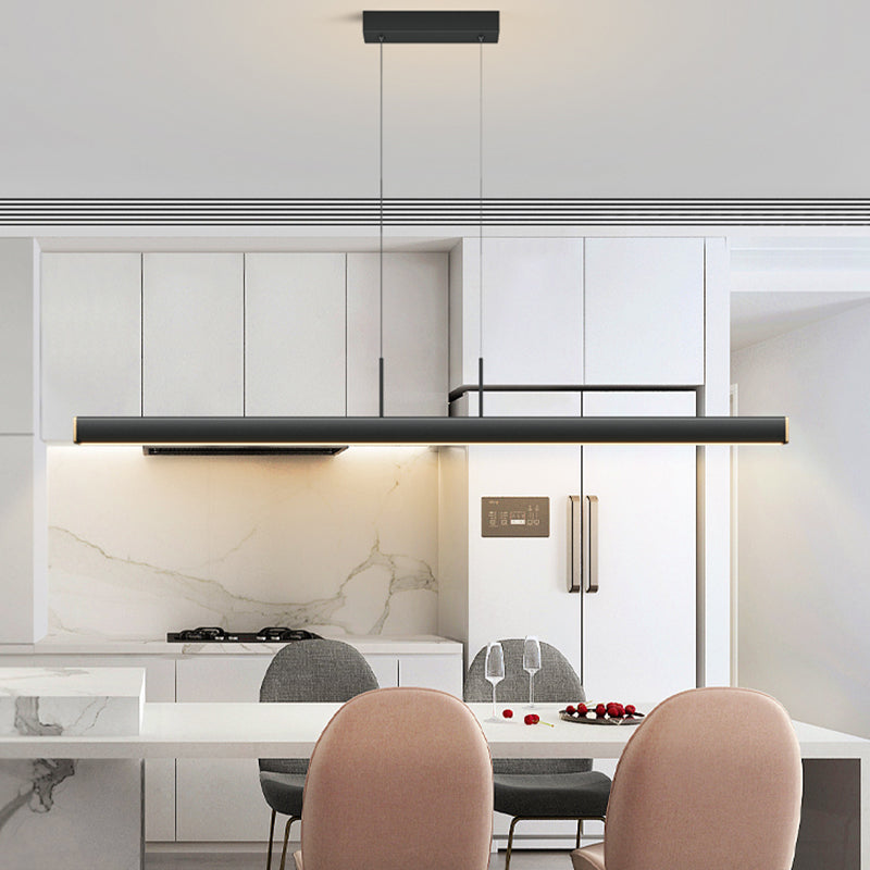 Idée d'éclairage d'île de forme linéaire Pendentif en île en métal moderne 1-Light en noir