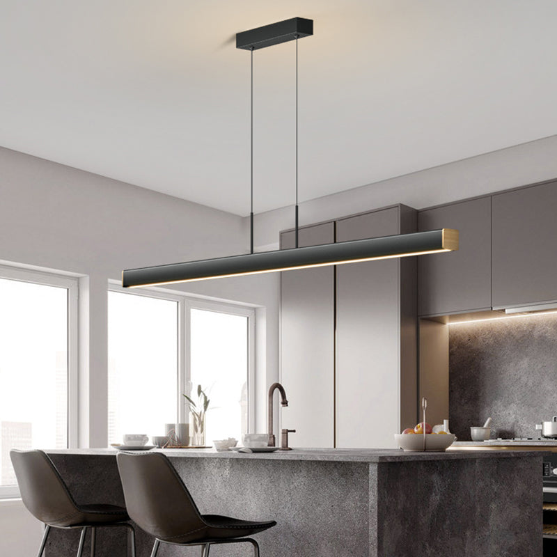 Idée d'éclairage d'île de forme linéaire Pendentif en île en métal moderne 1-Light en noir