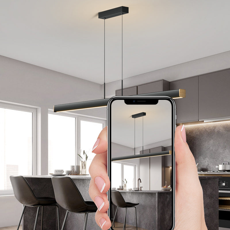 Idée d'éclairage d'île de forme linéaire Pendentif en île en métal moderne 1-Light en noir