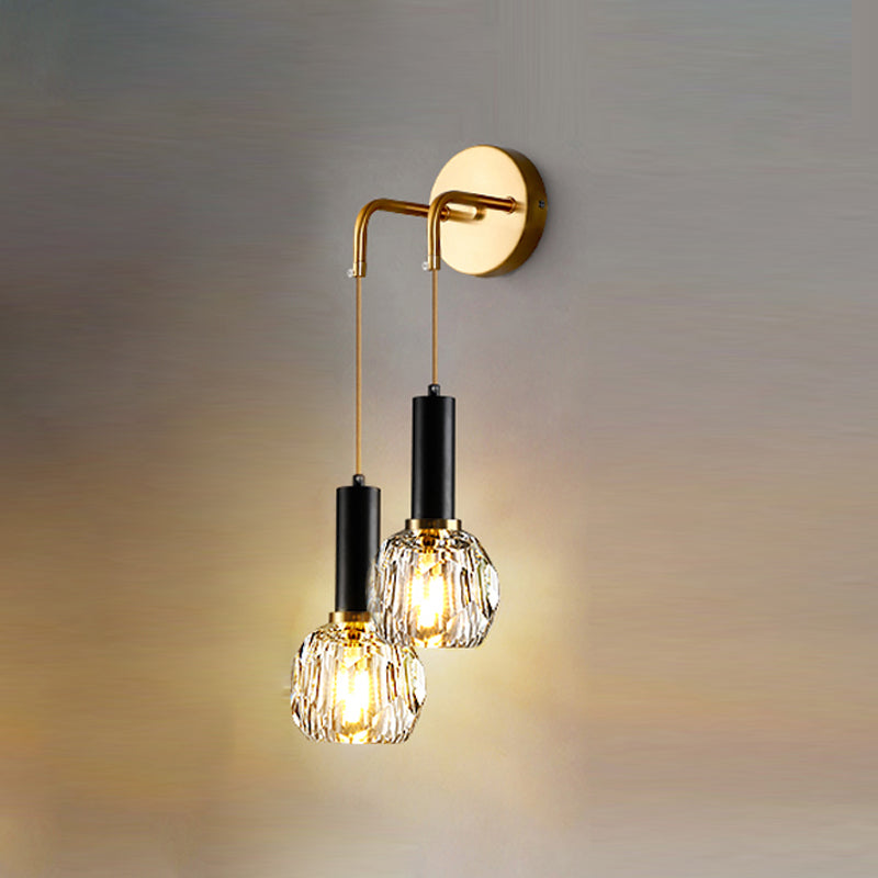 Nordic Metal Wall Light Globe Gold Wall Sconce with Crystal for Bedroom