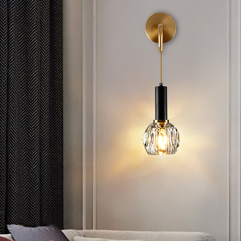 Nordic Metal Wall Light Globe Gold Wall Sconce with Crystal for Bedroom