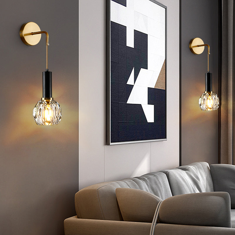 Nordic Metal Wall Light Globe Gold Wall Sconce with Crystal for Bedroom
