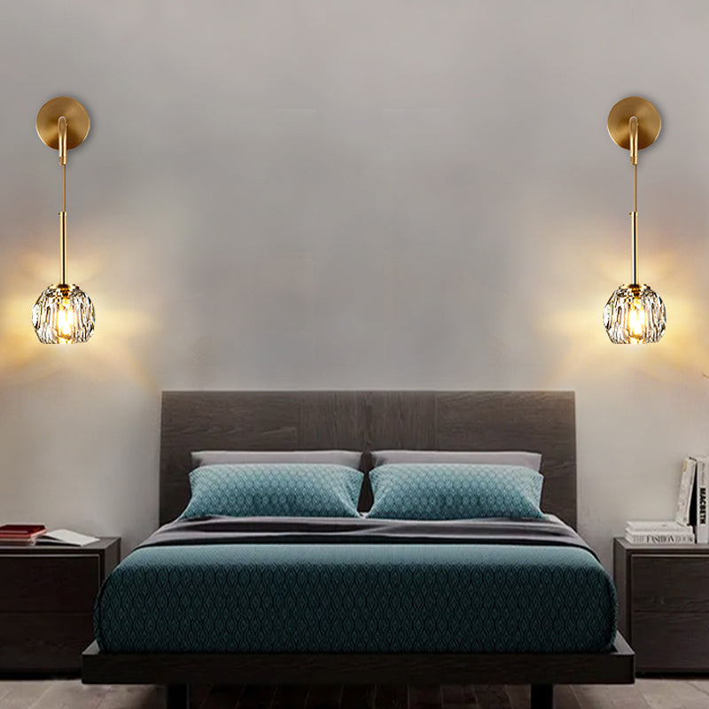 Nordic Metal Wall Light Globe Gold Wall Sconce with Crystal for Bedroom