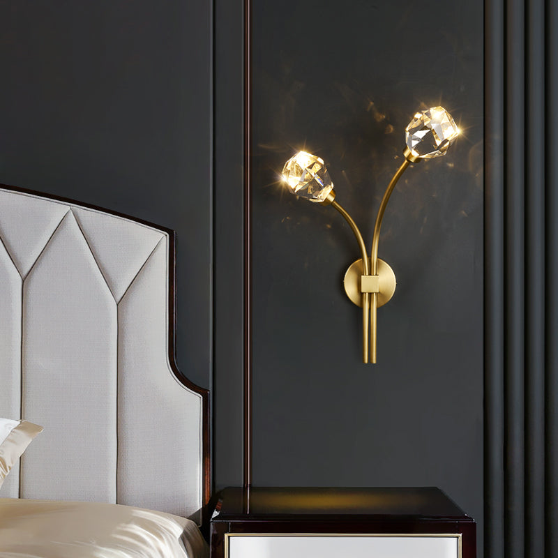 Modern Brass Wall Light 2 Lights Wall Sconce with Crystal for Living Room