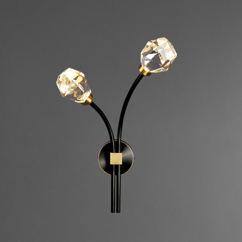 Modern Brass Wall Light 2 Lights Wall Sconce with Crystal for Living Room