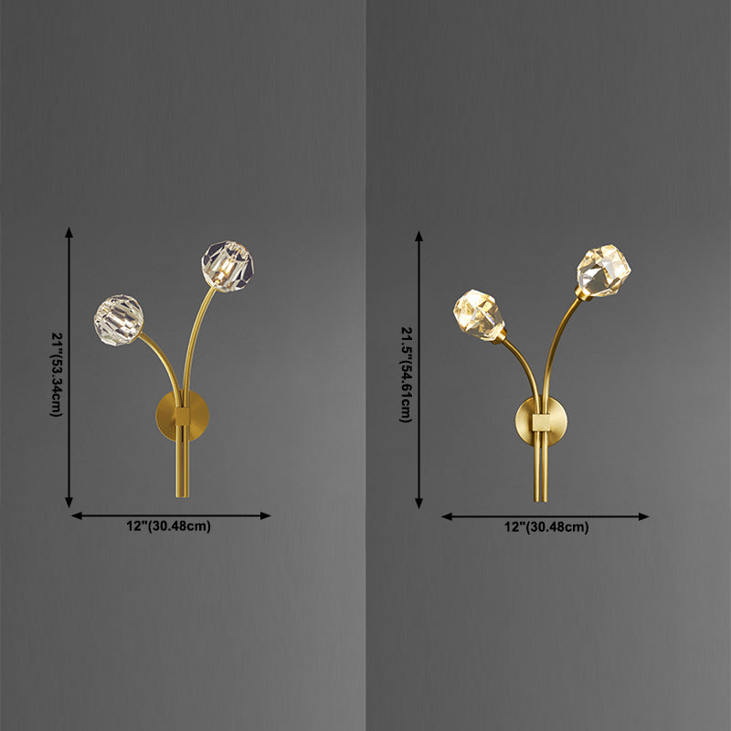 Modern Brass Wall Light 2 Lights Wall Sconce with Crystal for Living Room