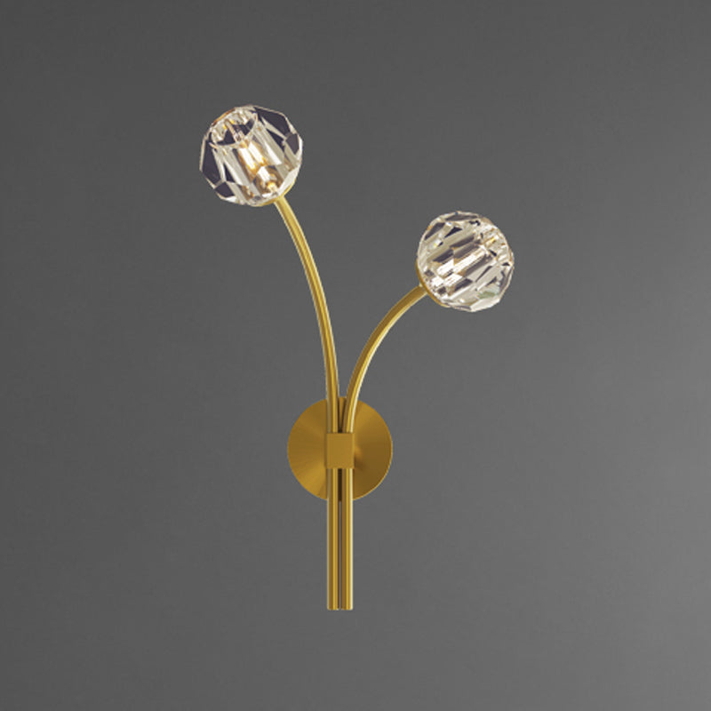 Modern Brass Wall Light 2 Lights Wall Sconce with Crystal for Living Room