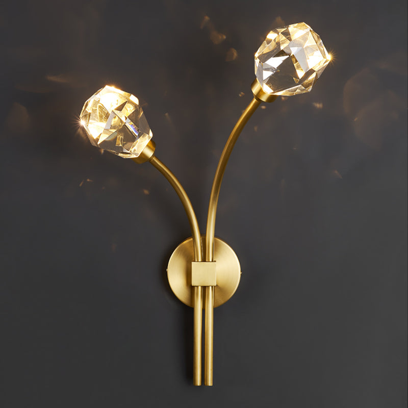 Modern Brass Wall Light 2 Lights Wall Sconce with Crystal for Living Room