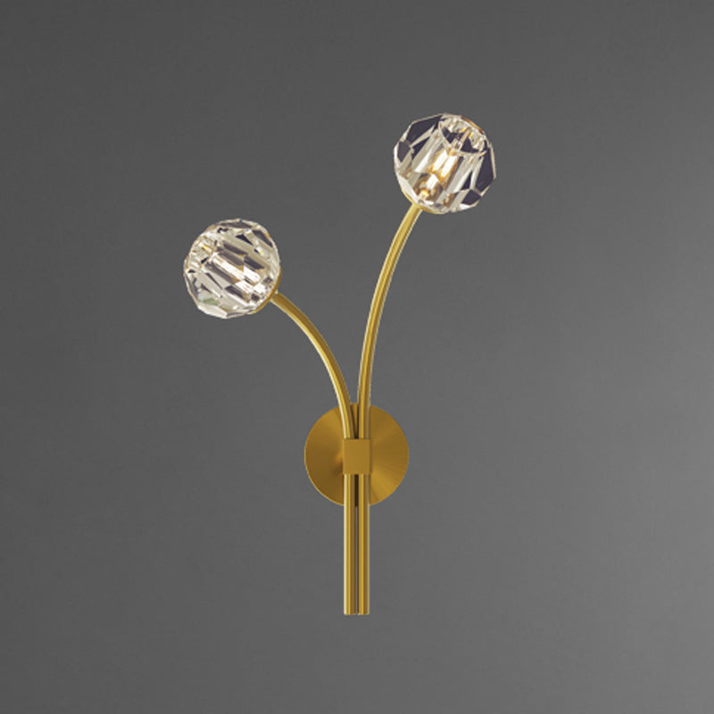 Modern Brass Wall Light 2 Lights Wall Sconce with Crystal for Living Room
