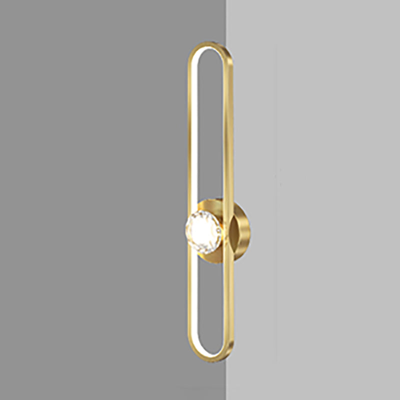 Modern Brass Wall Light Oval LED Wall Sconce with Crystal for Living Room
