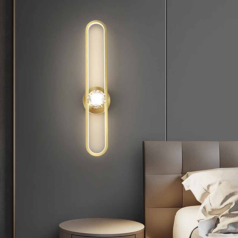 Modern Brass Wall Light Oval LED Wall Sconce with Crystal for Living Room