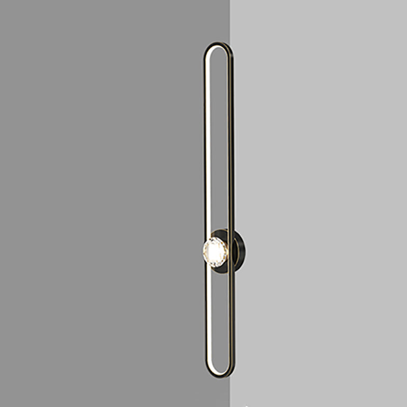 Modern Brass Wall Light Oval LED Wall Sconce with Crystal for Living Room