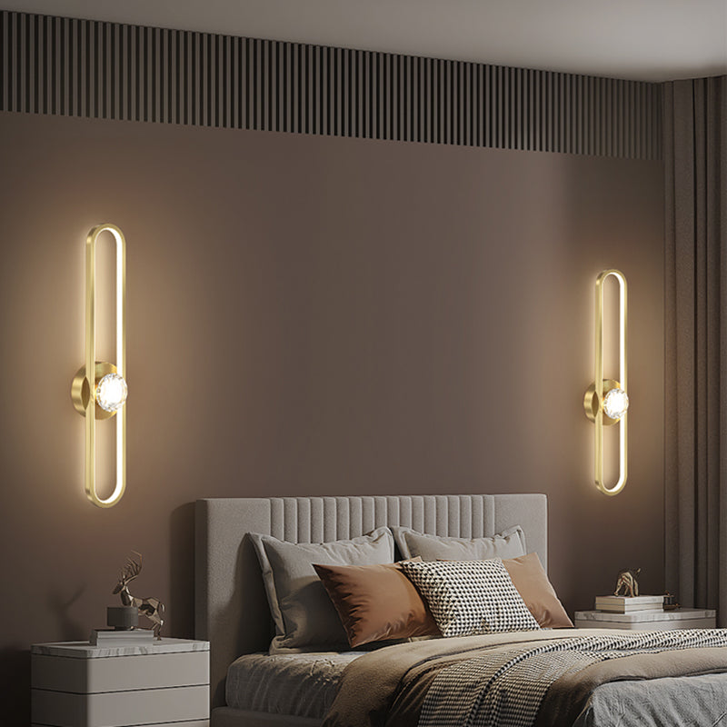Modern Brass Wall Light Oval LED Wall Sconce with Crystal for Living Room