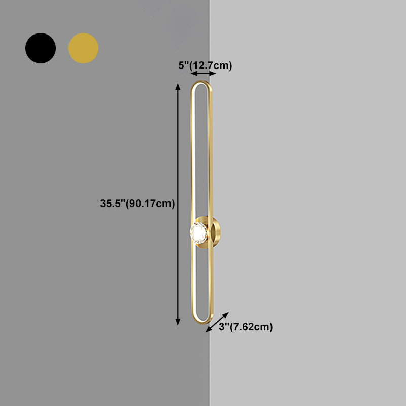 Modern Brass Wall Light Oval LED Wall Sconce with Crystal for Living Room