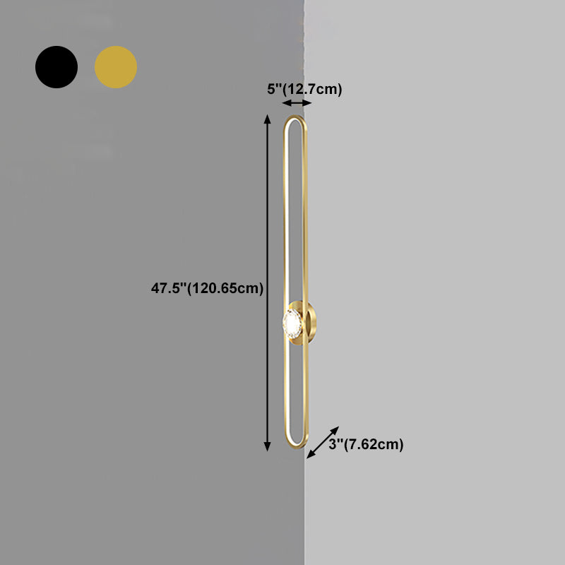 Modern Brass Wall Light Oval LED Wall Sconce with Crystal for Living Room