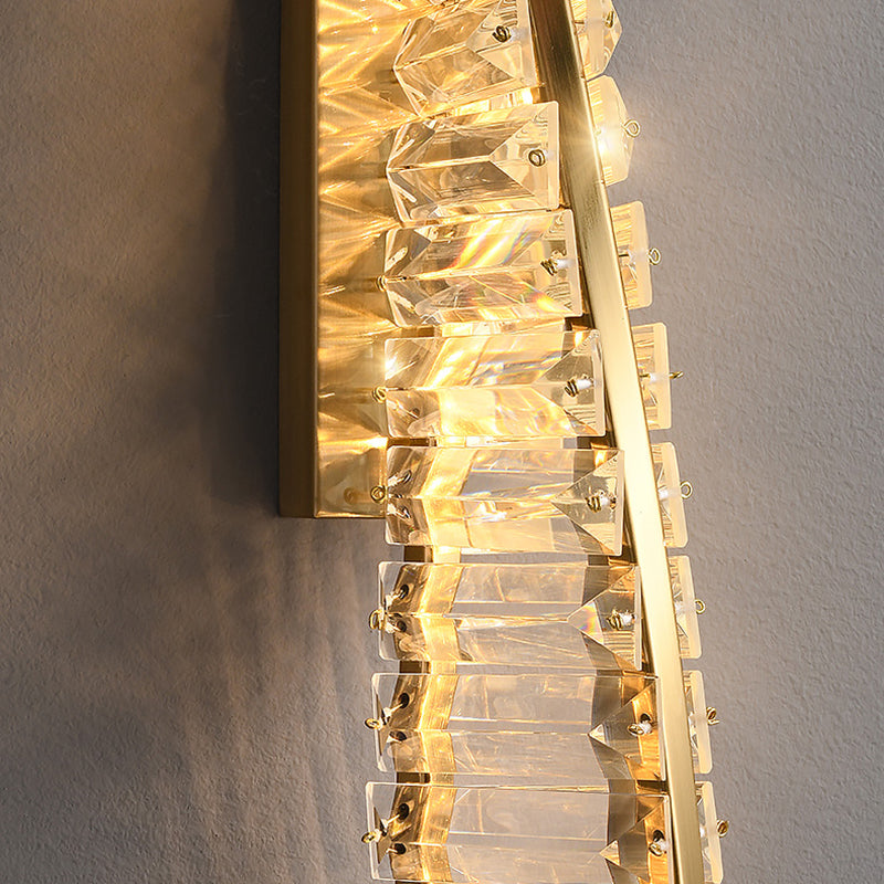 Modern Metal Wall Light Geometric Gold Wall Sconce with Crystal for Living Room