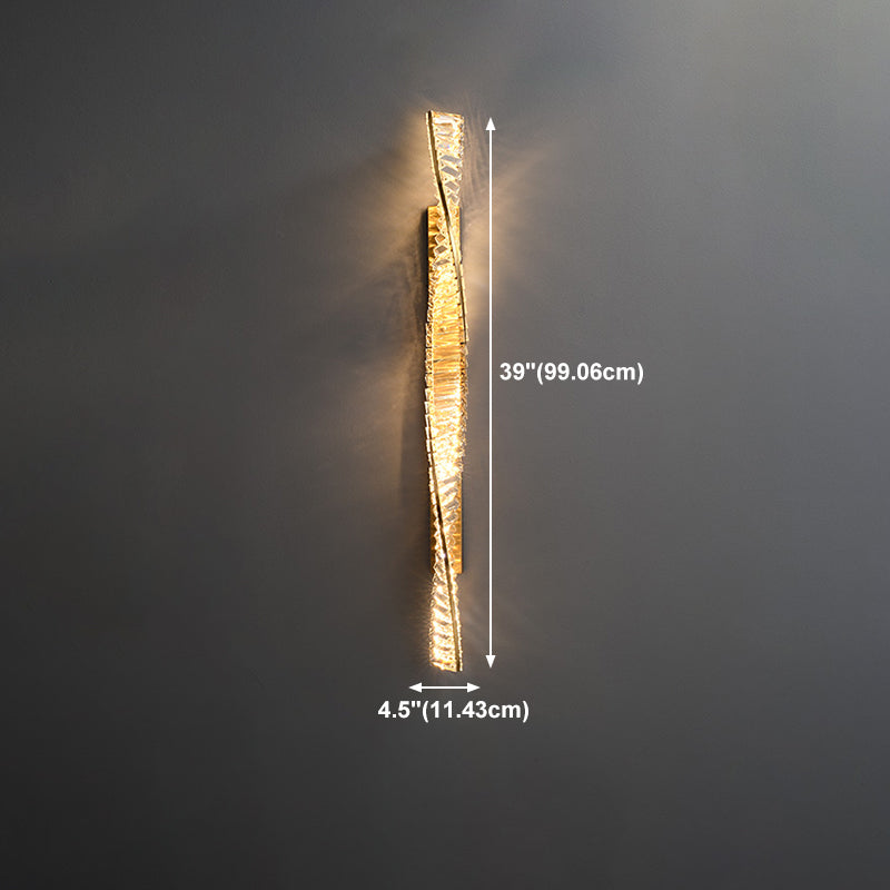 Modern Metal Wall Light Geometric Gold Wall Sconce with Crystal for Living Room