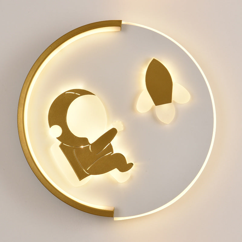 Cartoon Round Wall Sconce Lighting Metal Kids Bedroom LED Wall Light Fixture