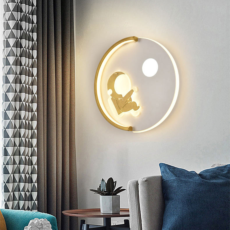 Cartoon Round Wall Sconce Lighting Metal Kids Bedroom LED Wall Light Fixture
