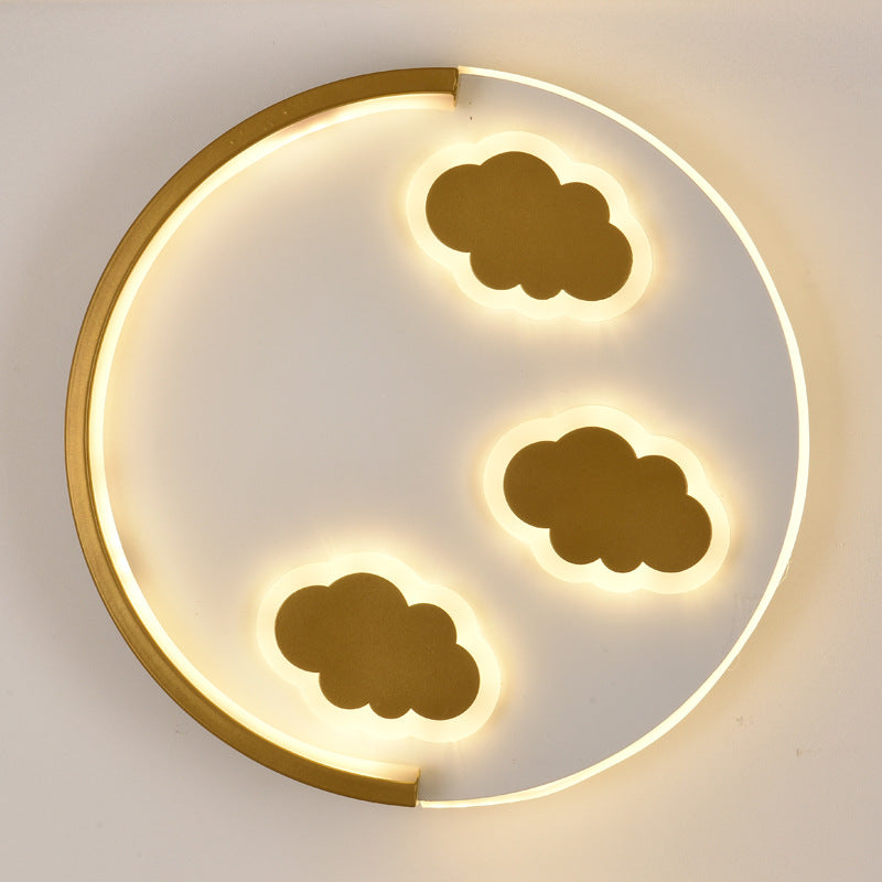 Cartoon Round Wall Sconce Lighting Metal Kids Bedroom LED Wall Light Fixture