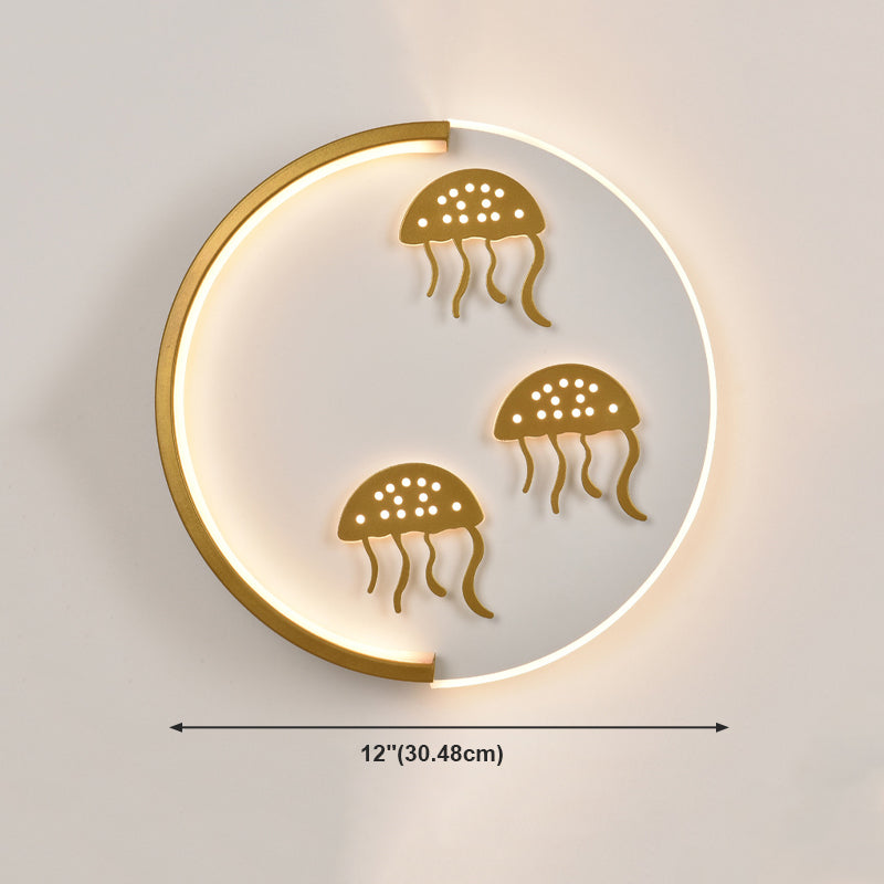 Cartoon Round Wall Sconce Lighting Metal Kids Bedroom LED Wall Light Fixture