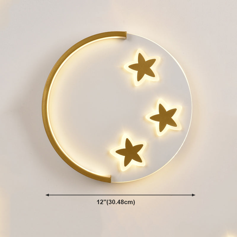 Cartoon Round Wall Sconce Lighting Metal Kids Bedroom LED Wall Light Fixture