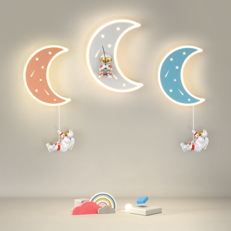 Cartoon LED Wall Light Astronaut and Moon Shaped Sconce Light for Kids Room