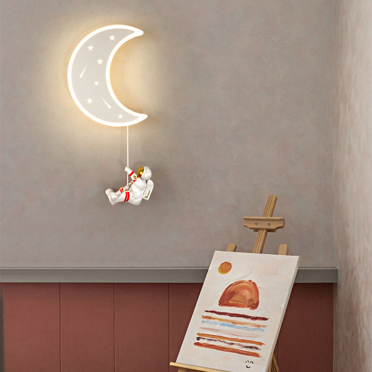 Cartoon LED Wall Light Astronaut and Moon Shaped Sconce Light for Kids Room